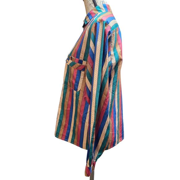 Ship n Shore Womens M/L Blouse 70s Retro Tailored Vertical Stripes Boho Hippie - Picture 6 of 11